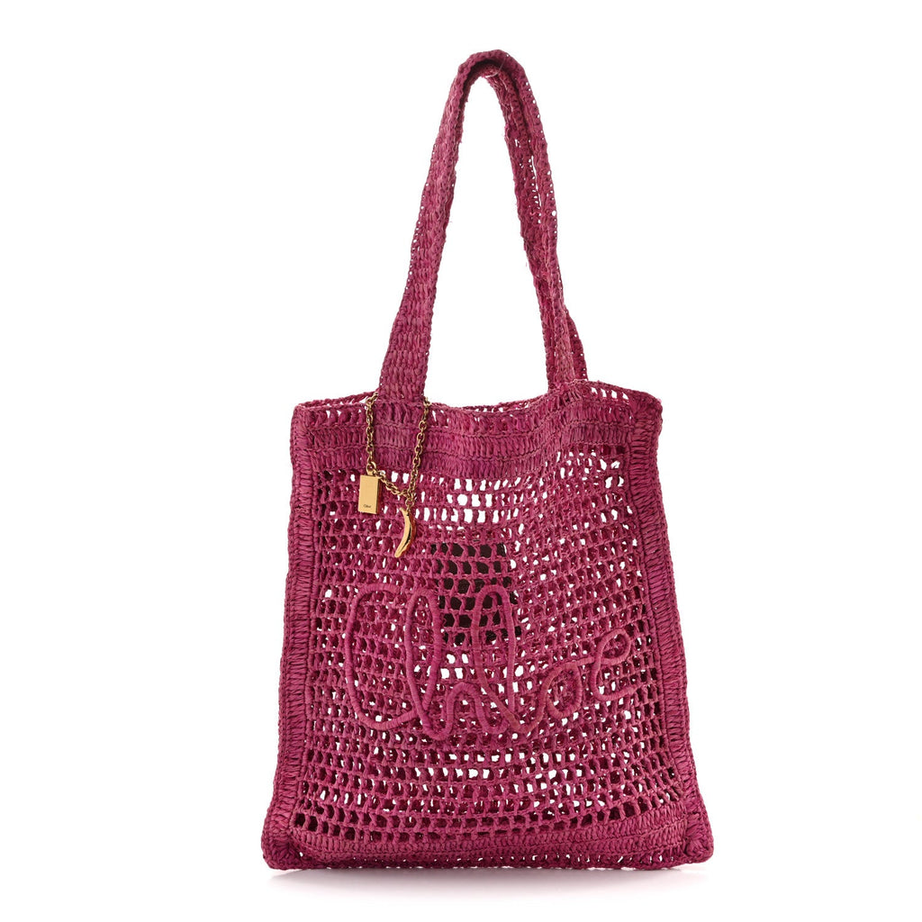 Raffia Summer Banana Tote Fuchsia Rose