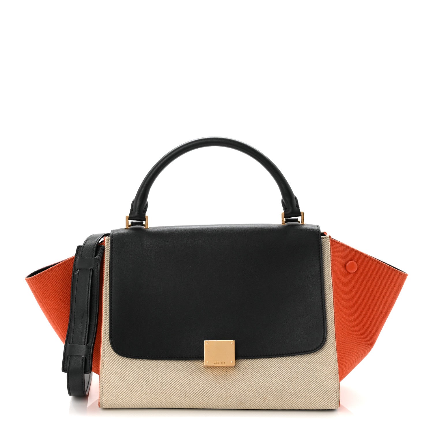 Smooth Calfskin Linen Small Tri-Color Trapeze Orange