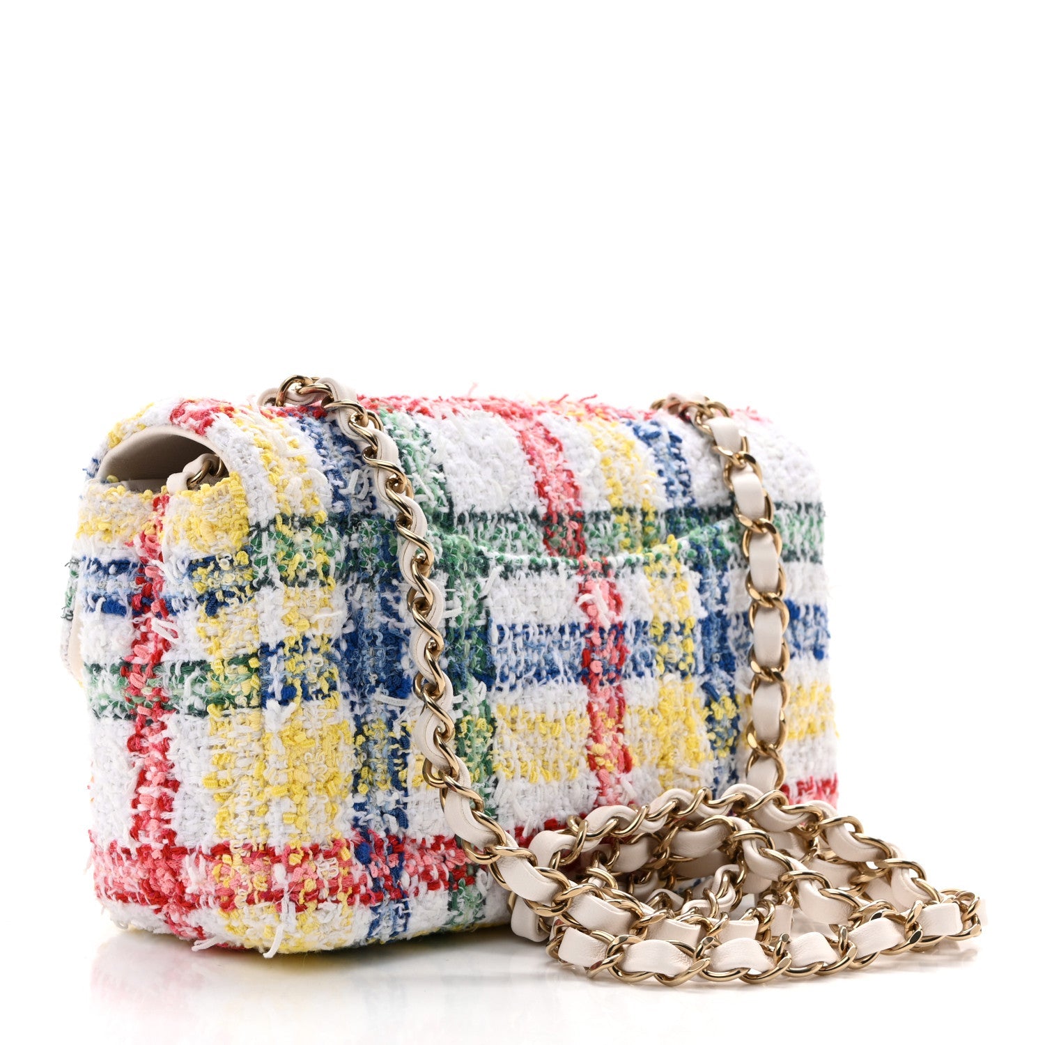 Tweed Quilted Mini Rectangular Flap White Red Yellow Blue Green