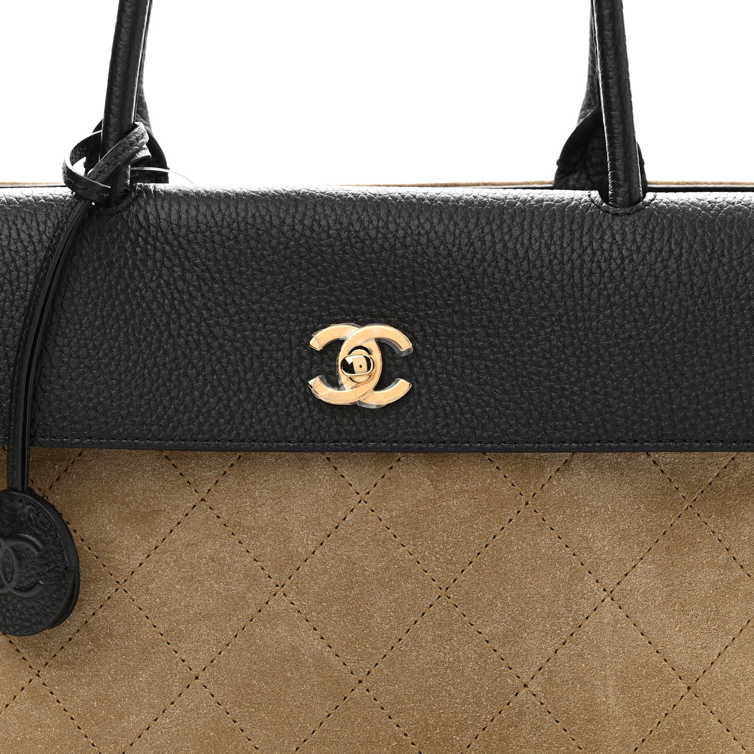Grained Calfskin Suede Urban Essentials Large Shopping Bag Dark Beige Black Dark Beige Black