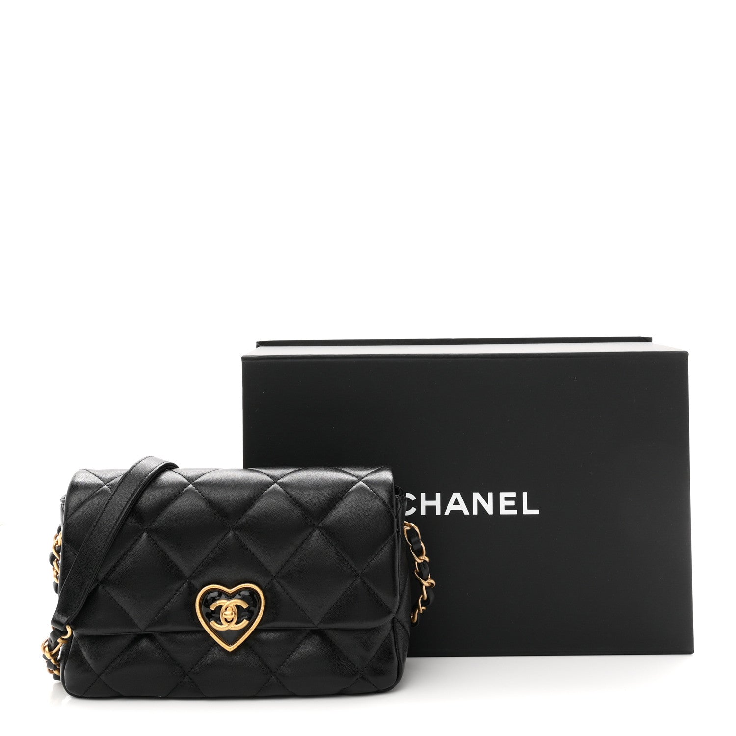Lambskin Plexiglass Quilted Coco Love Flap Black