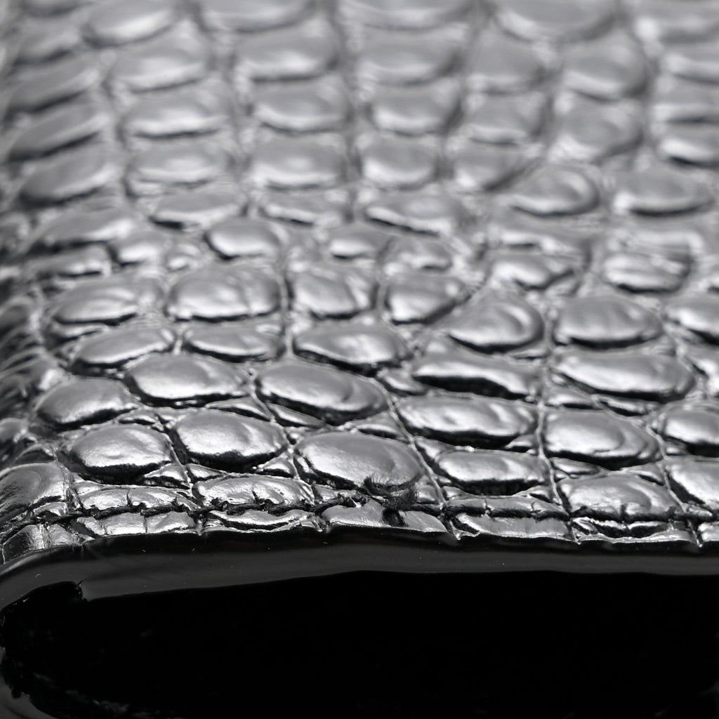 Calfskin Crocodile Embossed Uptown Monogram Clutch Black