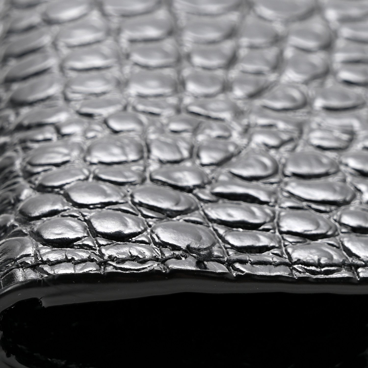 Calfskin Crocodile Embossed Uptown Monogram Clutch Black