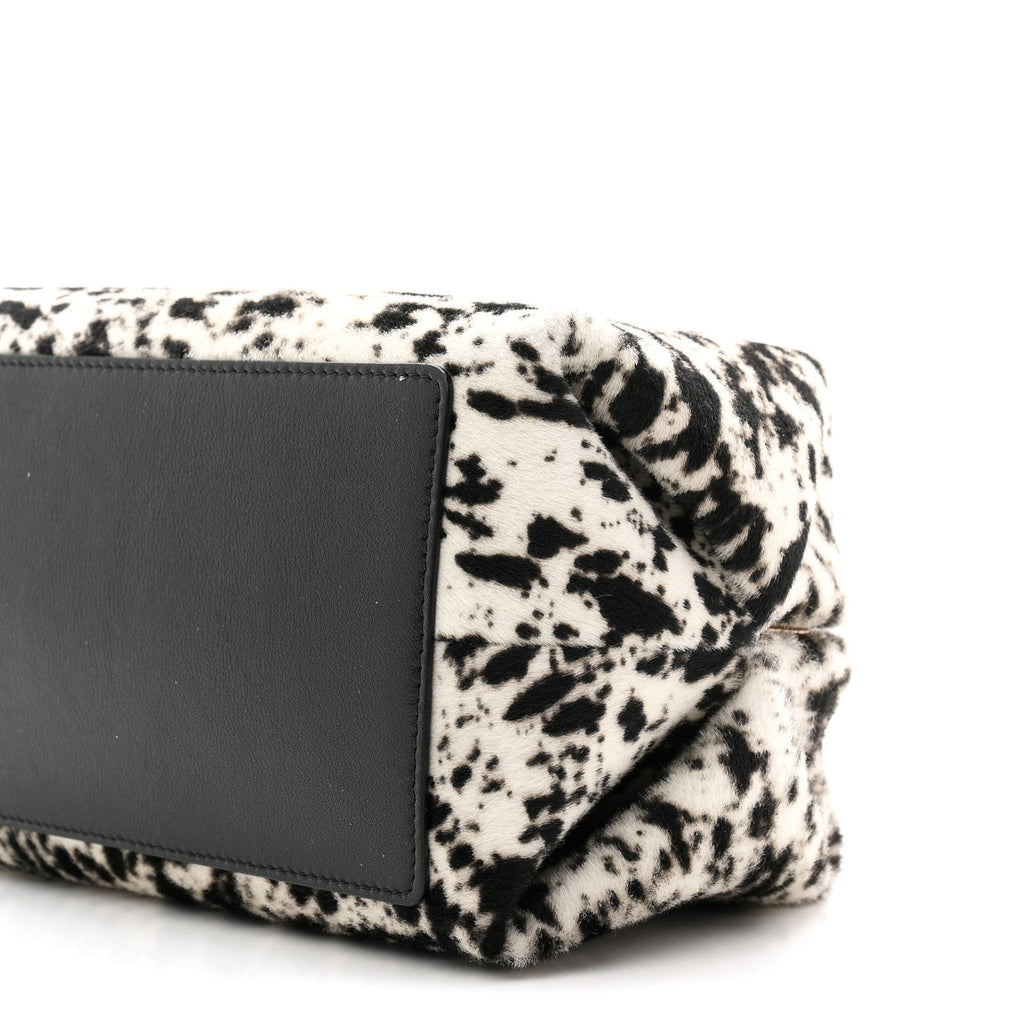 Lambskin Pony Hair Printed Clutch With Chain Black White