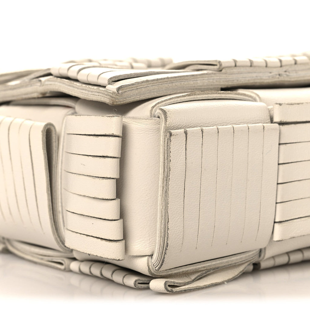Nappa Maxi Intrecciato Fringed Cassette Crossbody Bag White