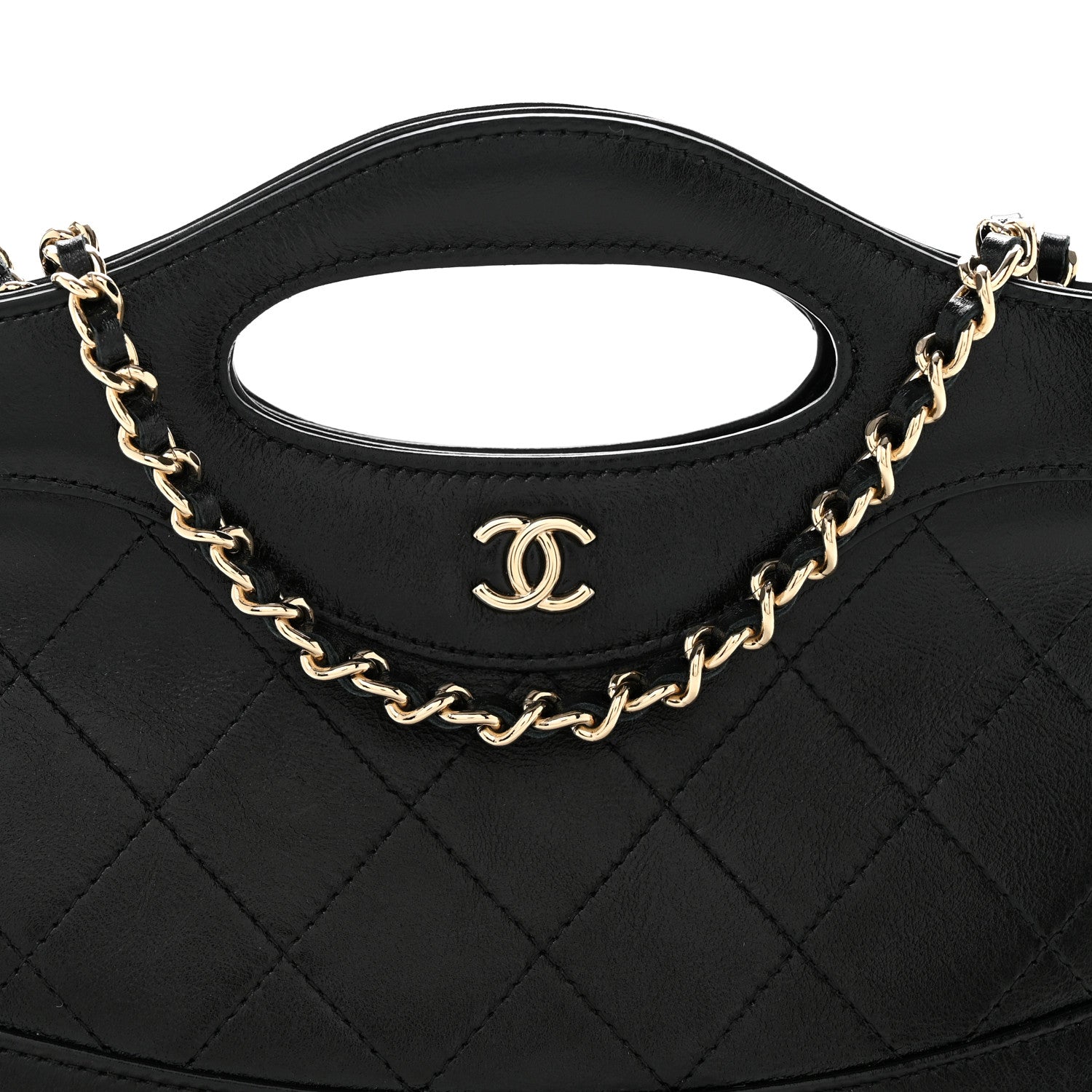 Shiny Crumpled Calfskin Quilted Nano 31 Shopping Bag Black