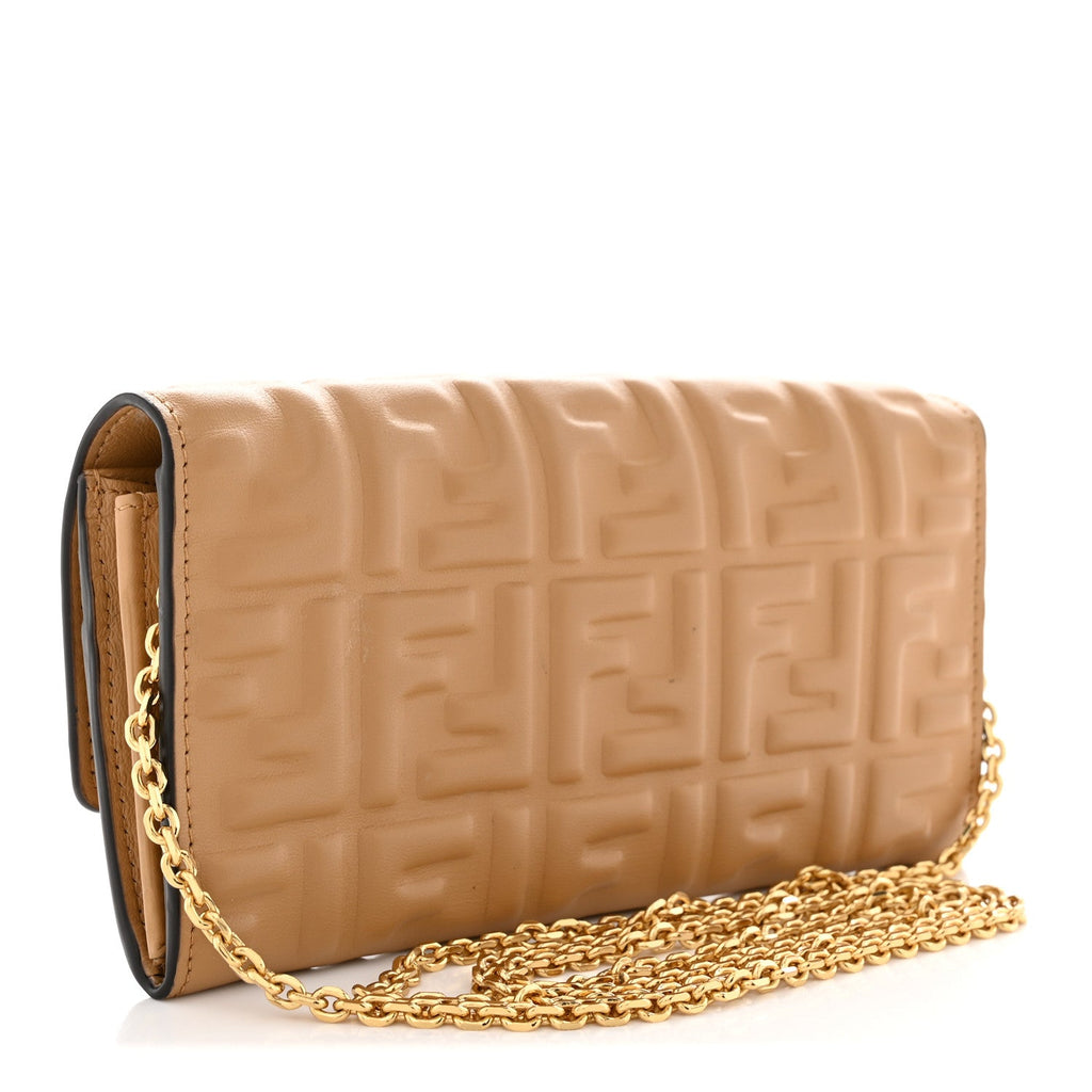 Nappa Matisse FF Embossed Continental Wallet On Chain Miele Scuro