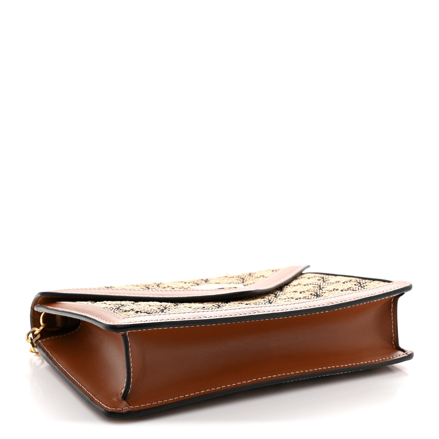 Raffia Jacquard Calfskin Triomphe Wallet on Chain Natural Tan