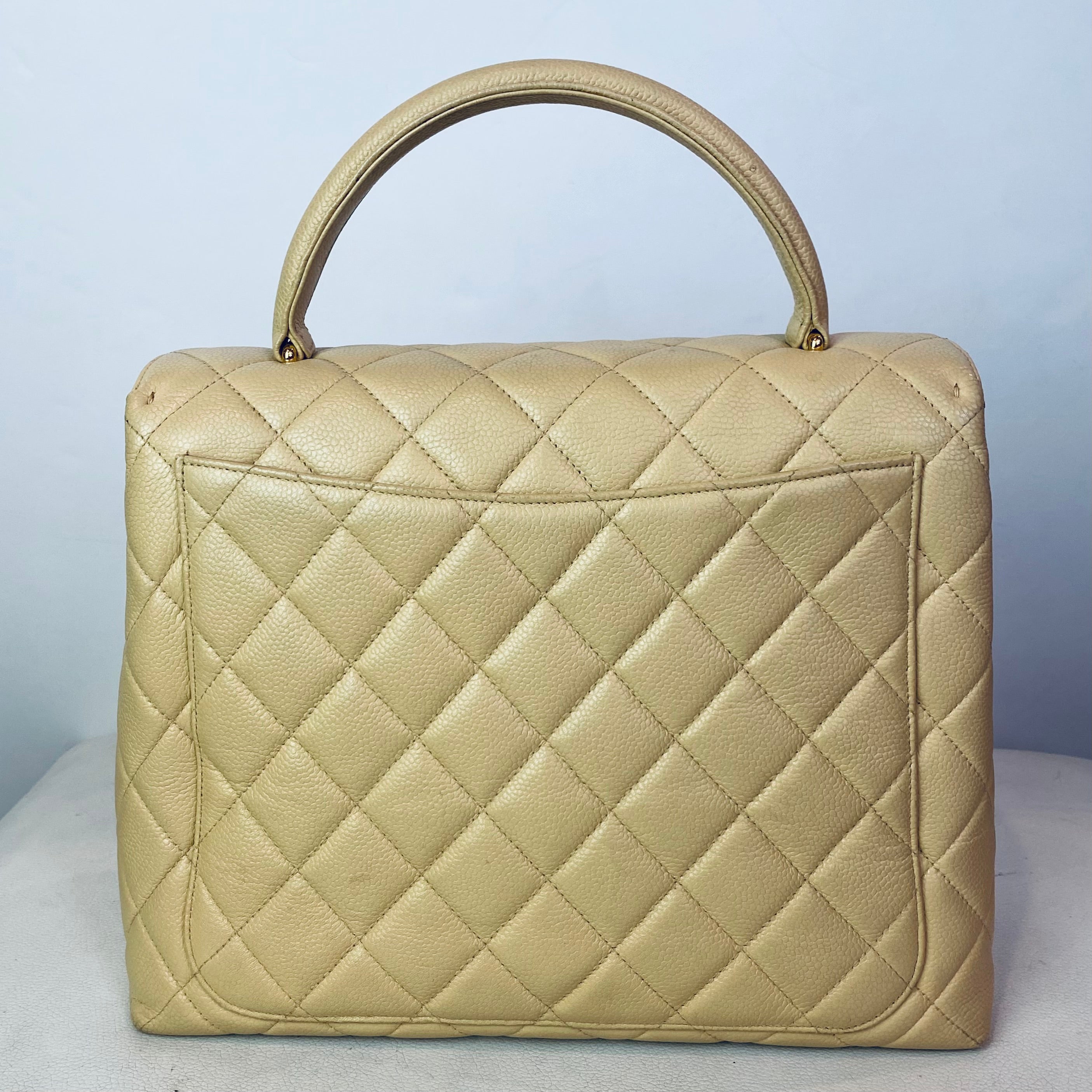 CHANEL “Kelly Bag” Top Handle Satchel Hand Bag Beige