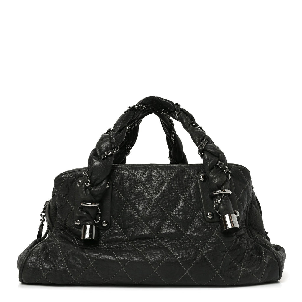Distressed Lambskin Lady Braid Bowler Grey