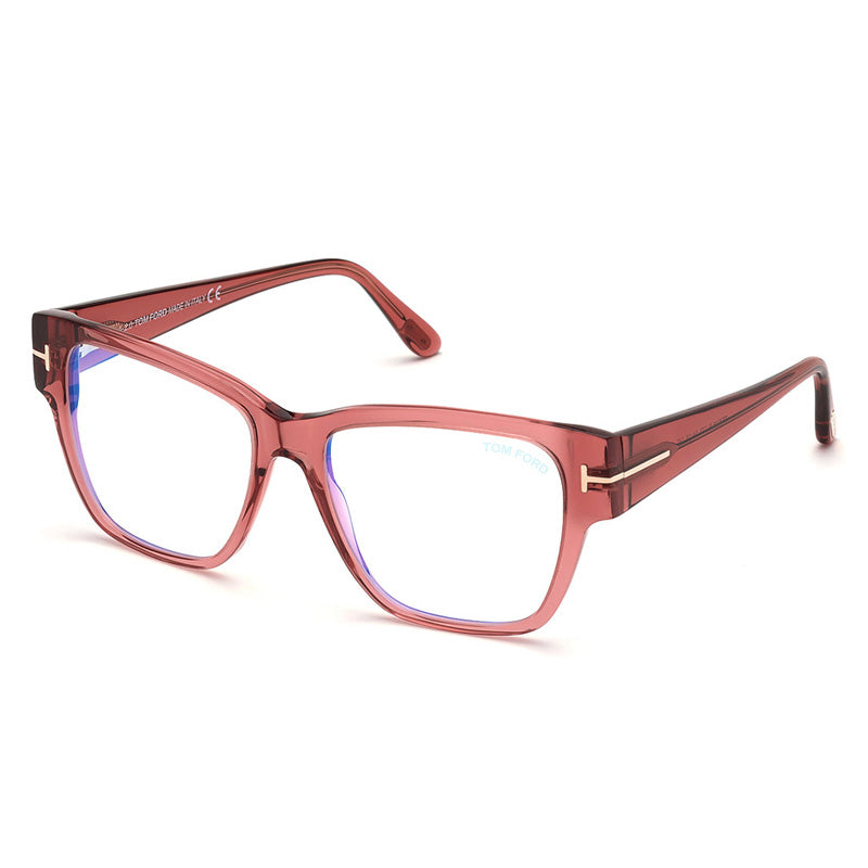 Tom Ford Eyeglasses Square Full Rim, Transparent Rose Frame and Clear Blue Light Block Lens FT5745-B072