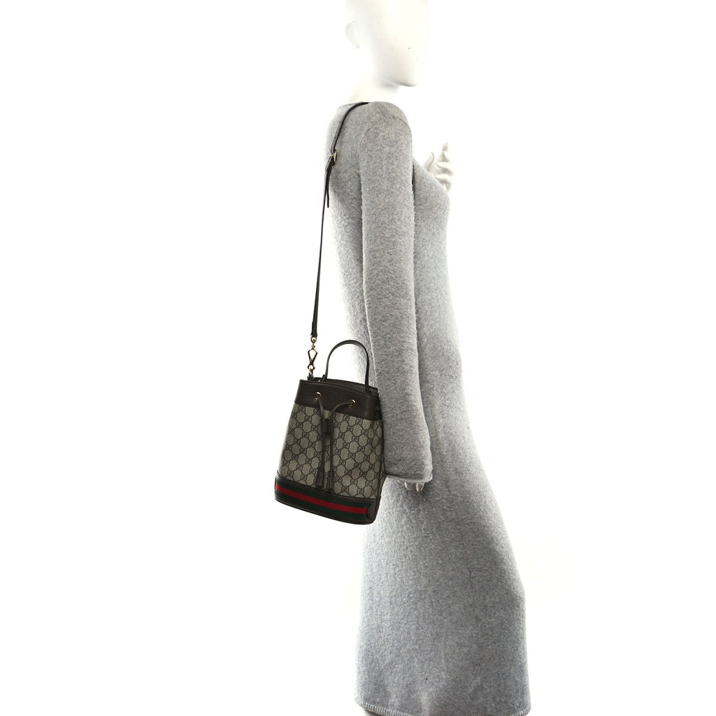 GG Supreme Monogram Web Small Ophidia Bucket Bag Brown