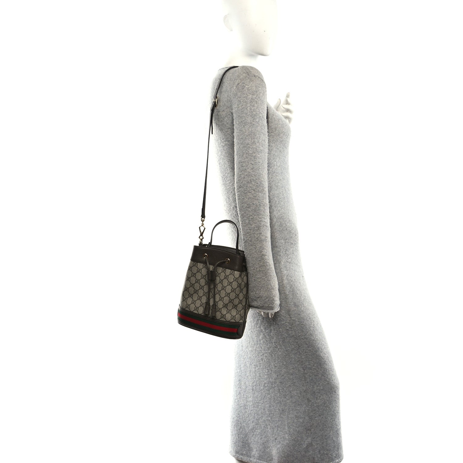GG Supreme Monogram Web Small Ophidia Bucket Bag Brown