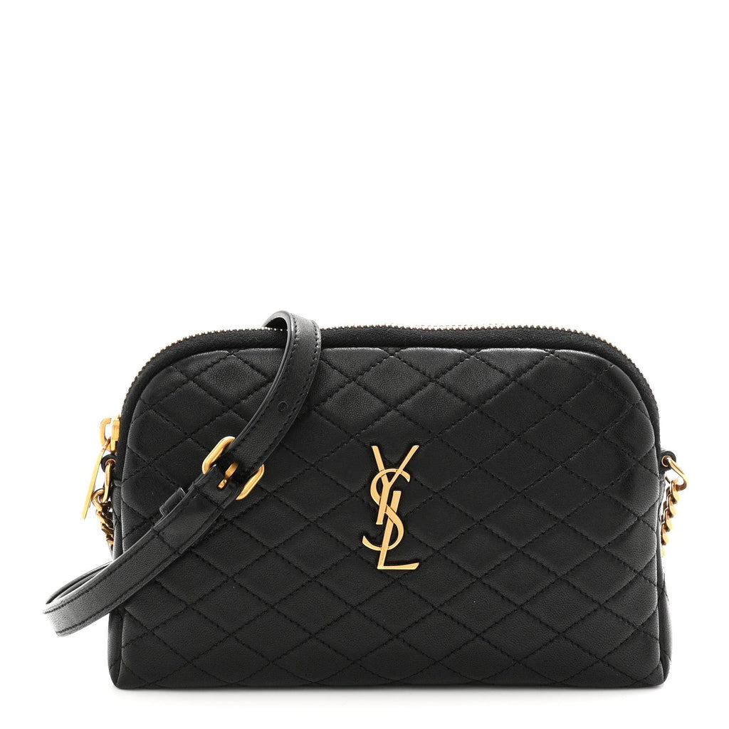 Lambskin Quilted Gaby Zipped Pouch Black