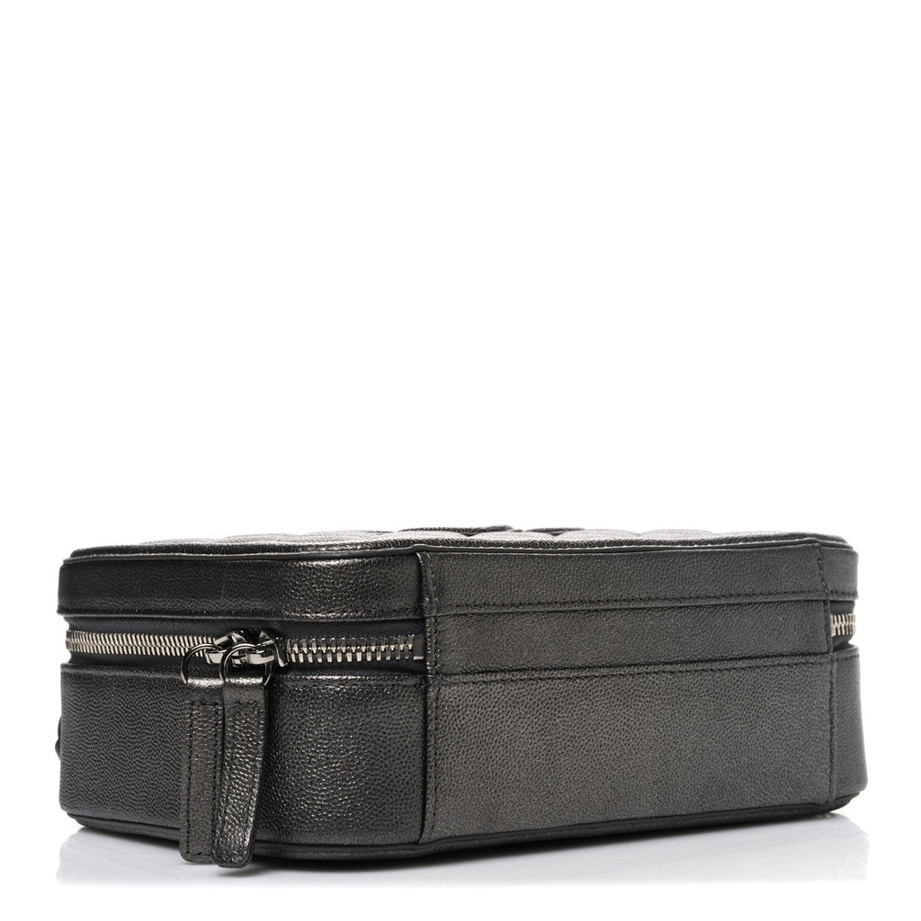 Metallic Caviar Quilted Medium CC Filigree Vanity Case Dark Silver