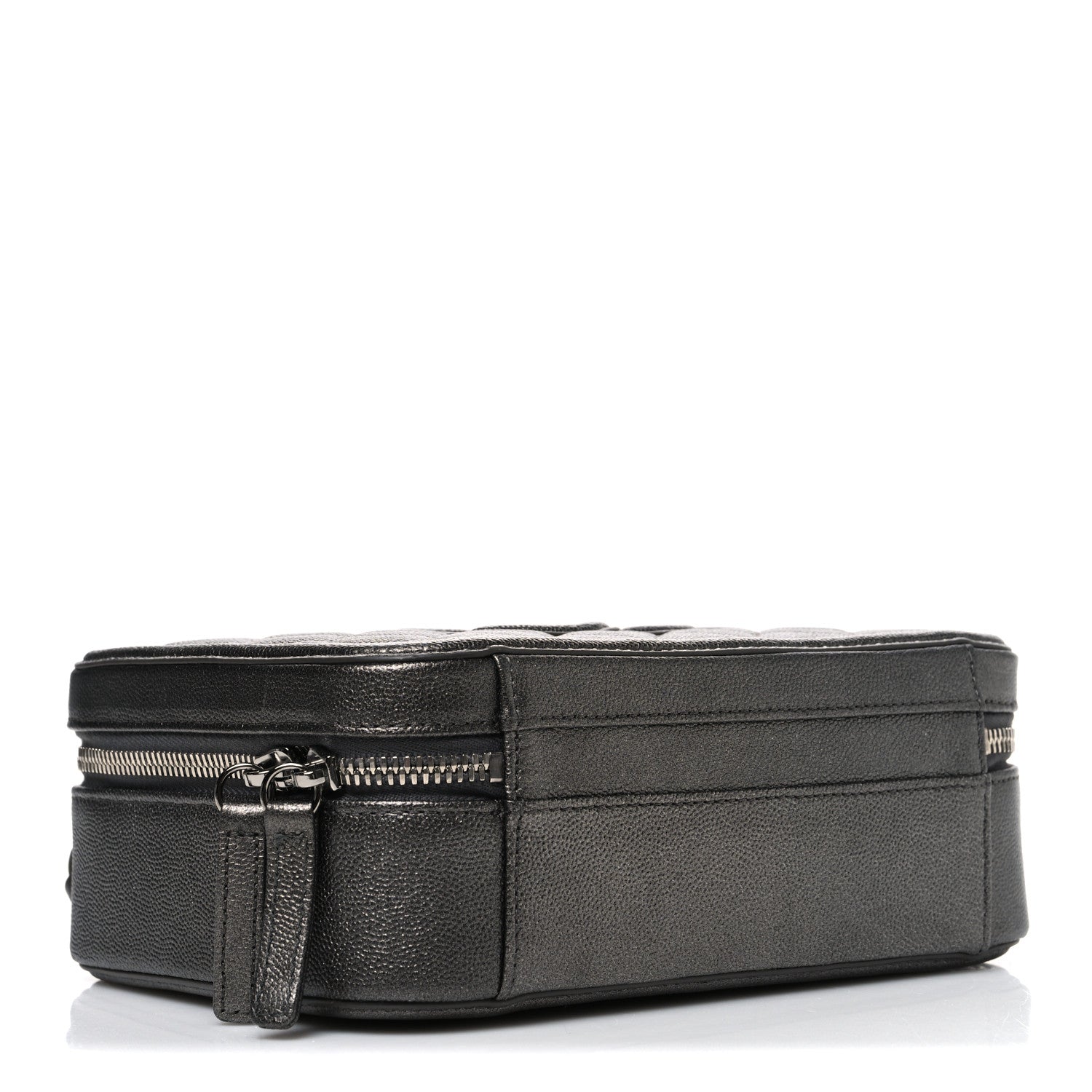 Metallic Caviar Quilted Medium CC Filigree Vanity Case Dark Silver