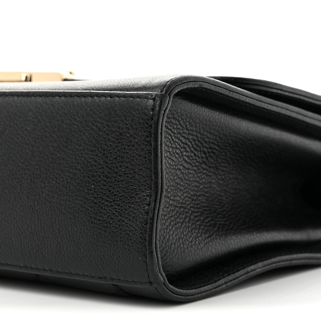 Grained Calfskin Quilted Medium Label Click Flap Bag Black