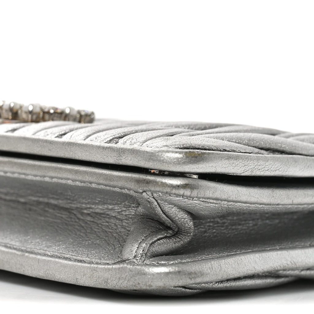 Metallic Nappa Matelasse Chain Crossbody Silver