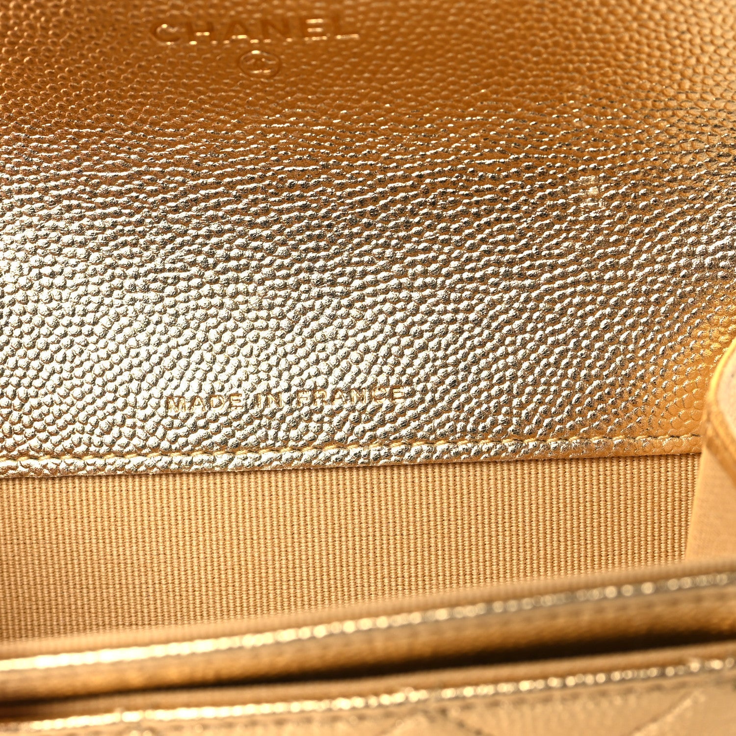 Metallic Caviar Quilted Flap Card Holder Wallet Gold