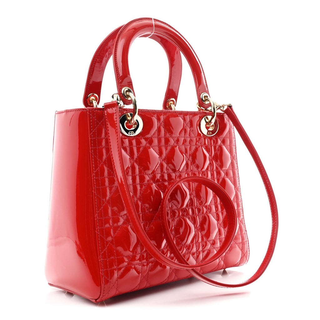 Patent Cannage Medium Lady Dior Red