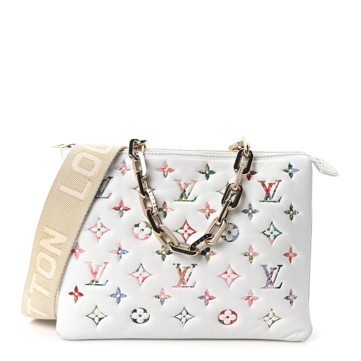 Lambskin Embossed Monogram LV Garden Coussin PM Cream