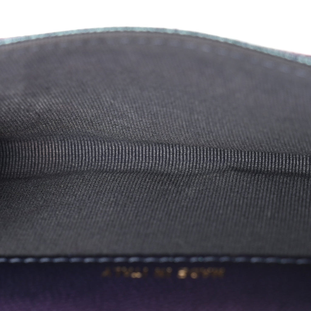 Iridescent Caviar Flap Quilted Card Holder Wallet Purple