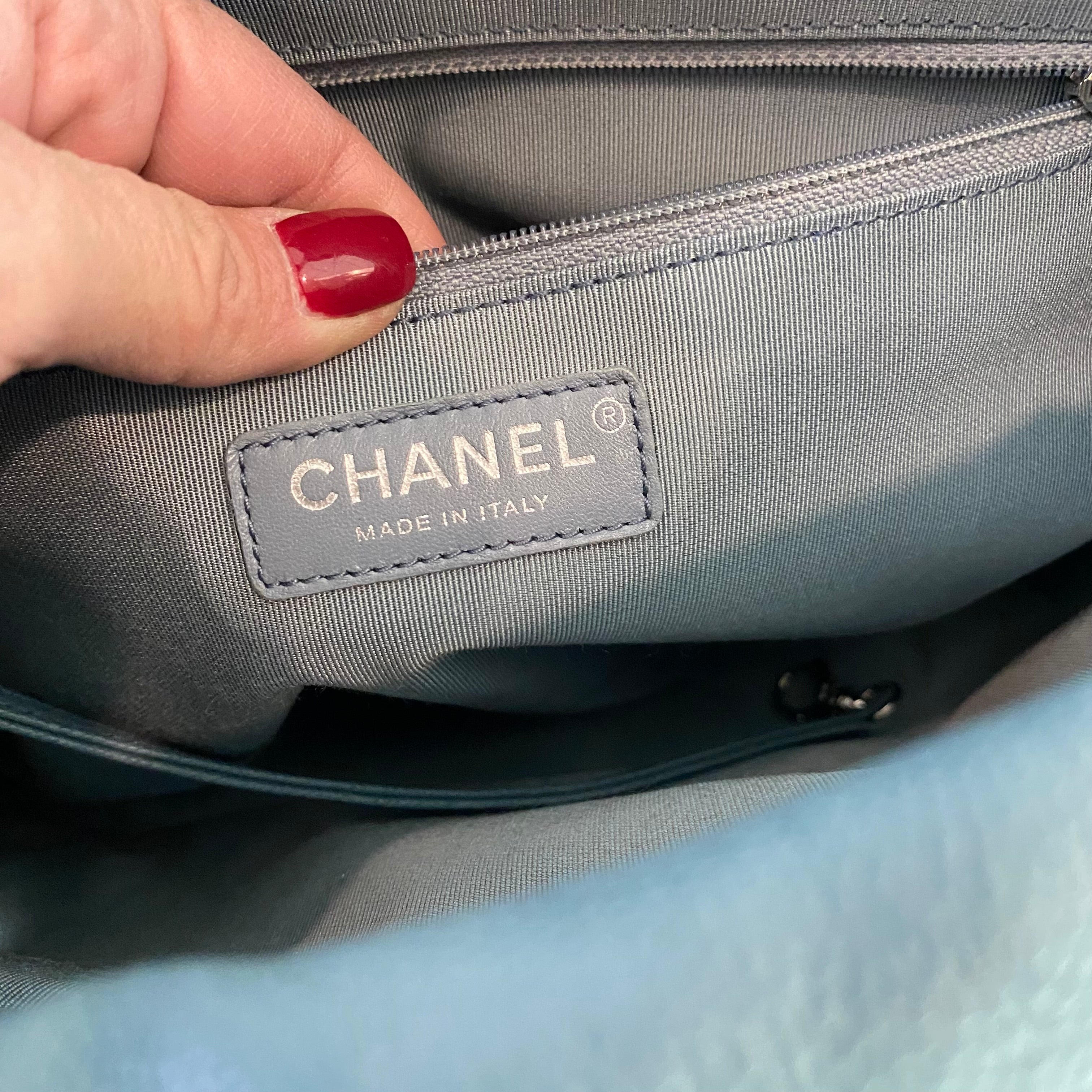 CHANEL Quilted Urban Companion Caviar Top Handle Tote Shoulder Bag Blue