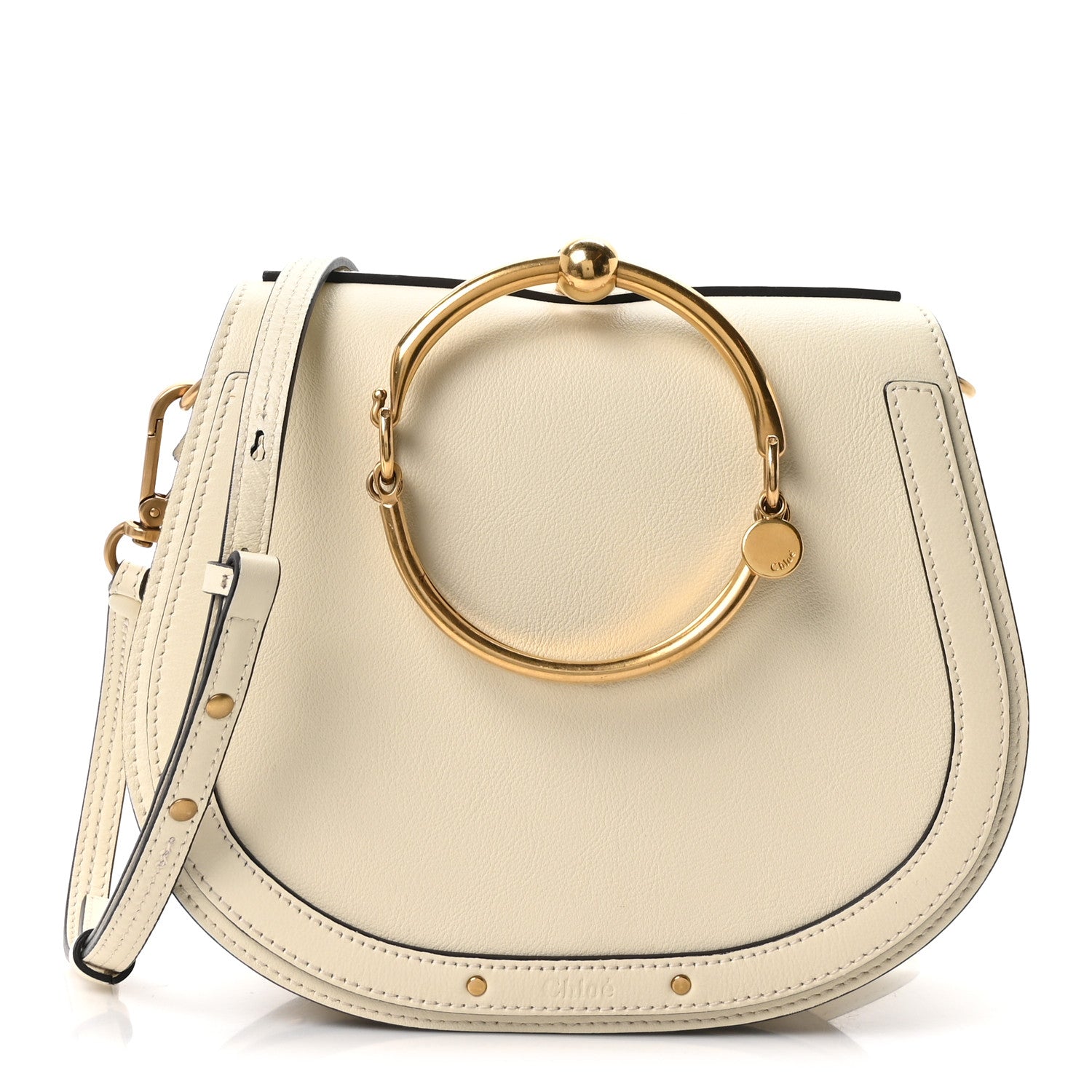 Calfskin Suede Medium Nile Bracelet Bag Off White
