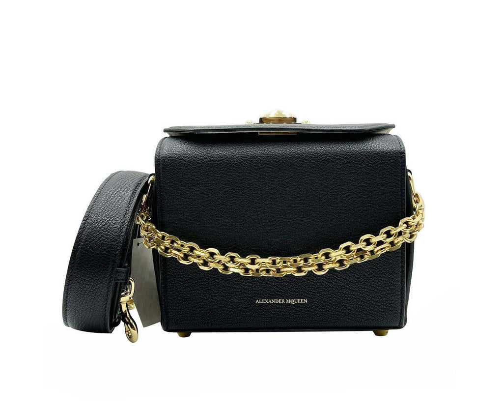 Alexander McQueen Black Leather Box 19 With Gold Hardware Crossbody Bag