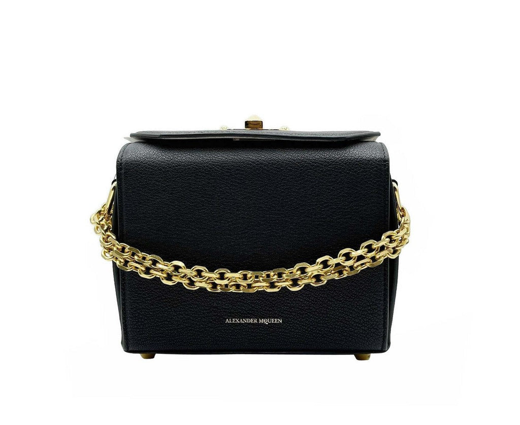 Alexander McQueen Black Leather Box 19 With Gold Hardware Crossbody Bag