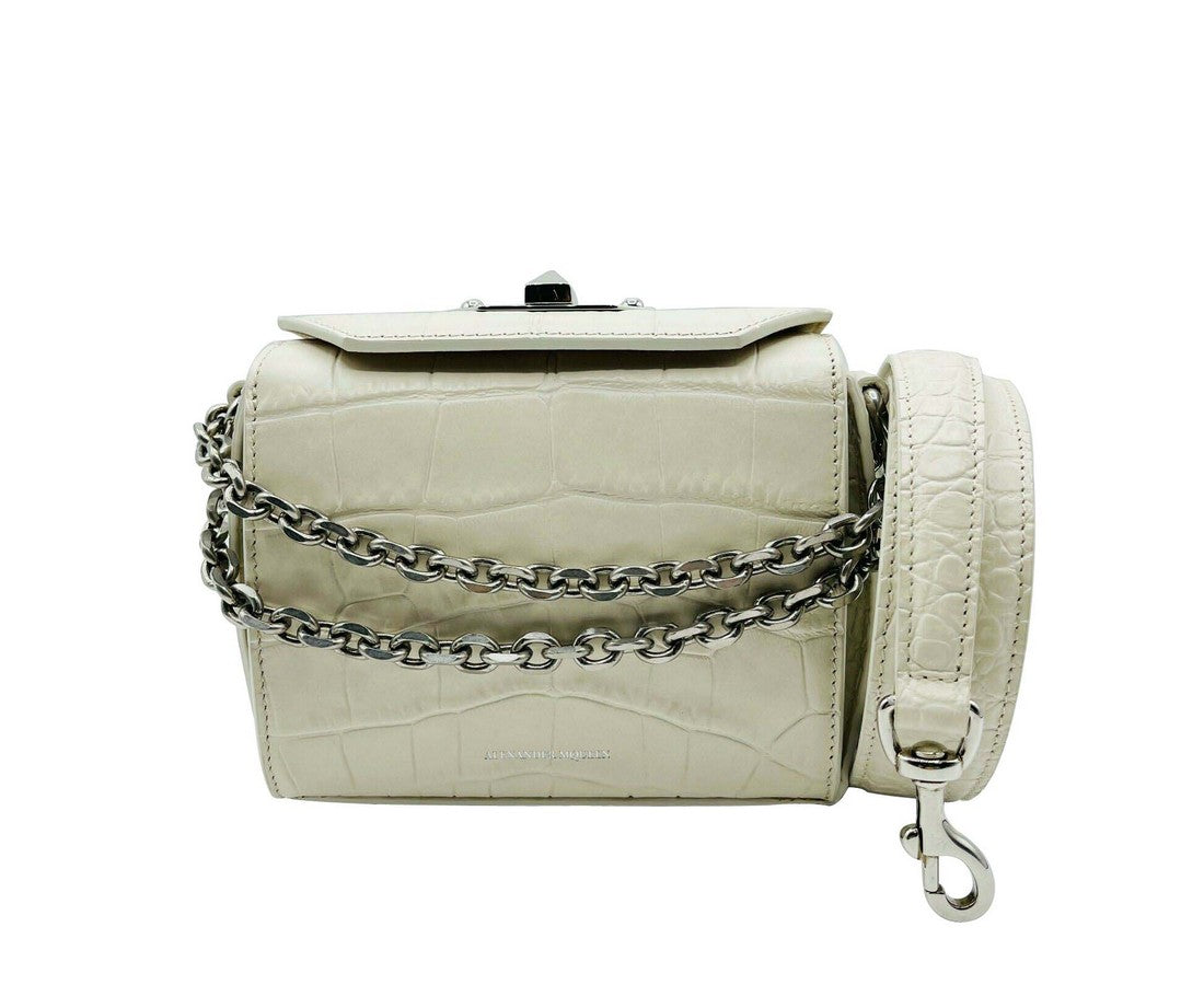Alexander McQueen Off White Crocodile Embossed Box 16 Crossbody Bag
