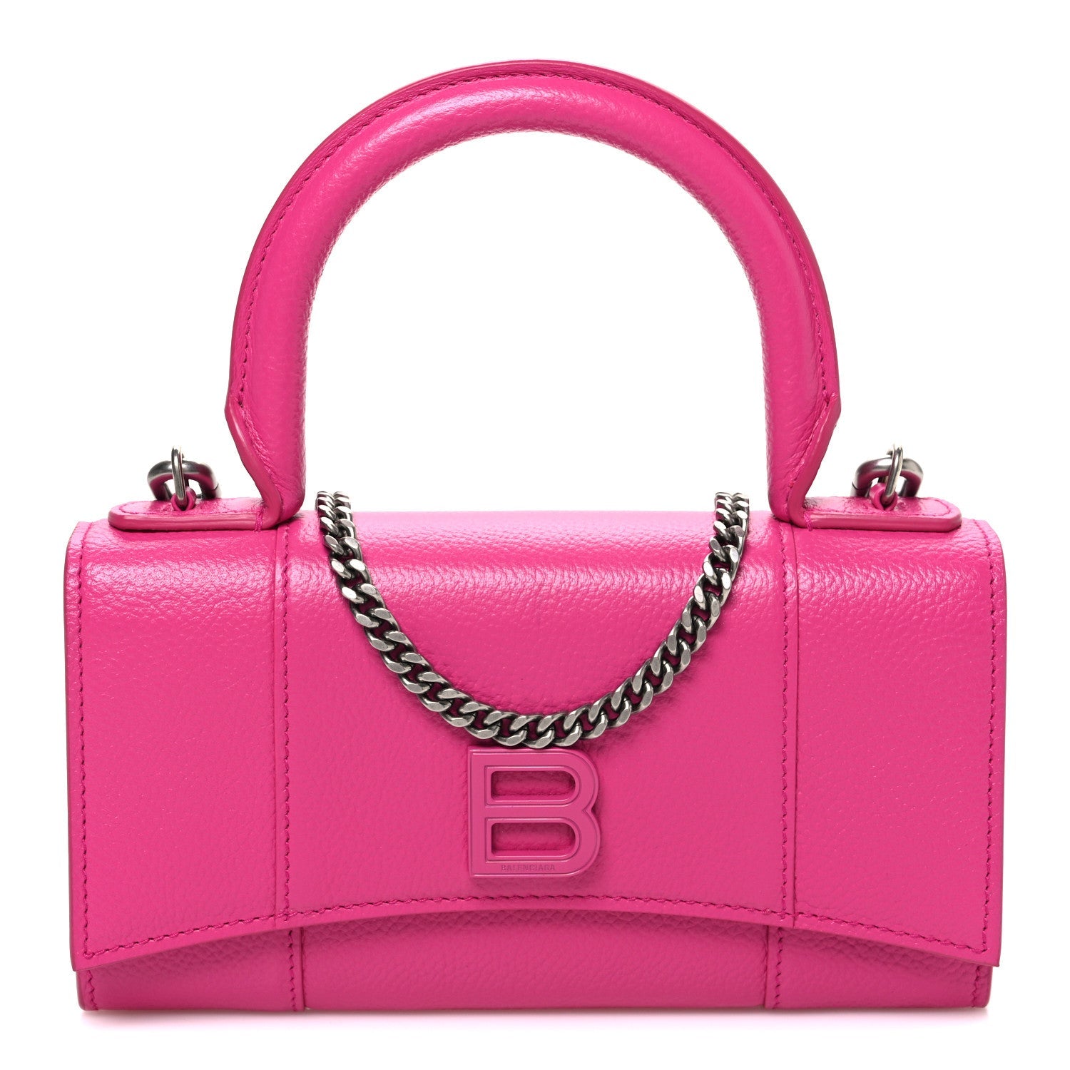 Grained Calfskin Tonal B Hourglass Top Handle Crossbody Phone Holder Fuchsia