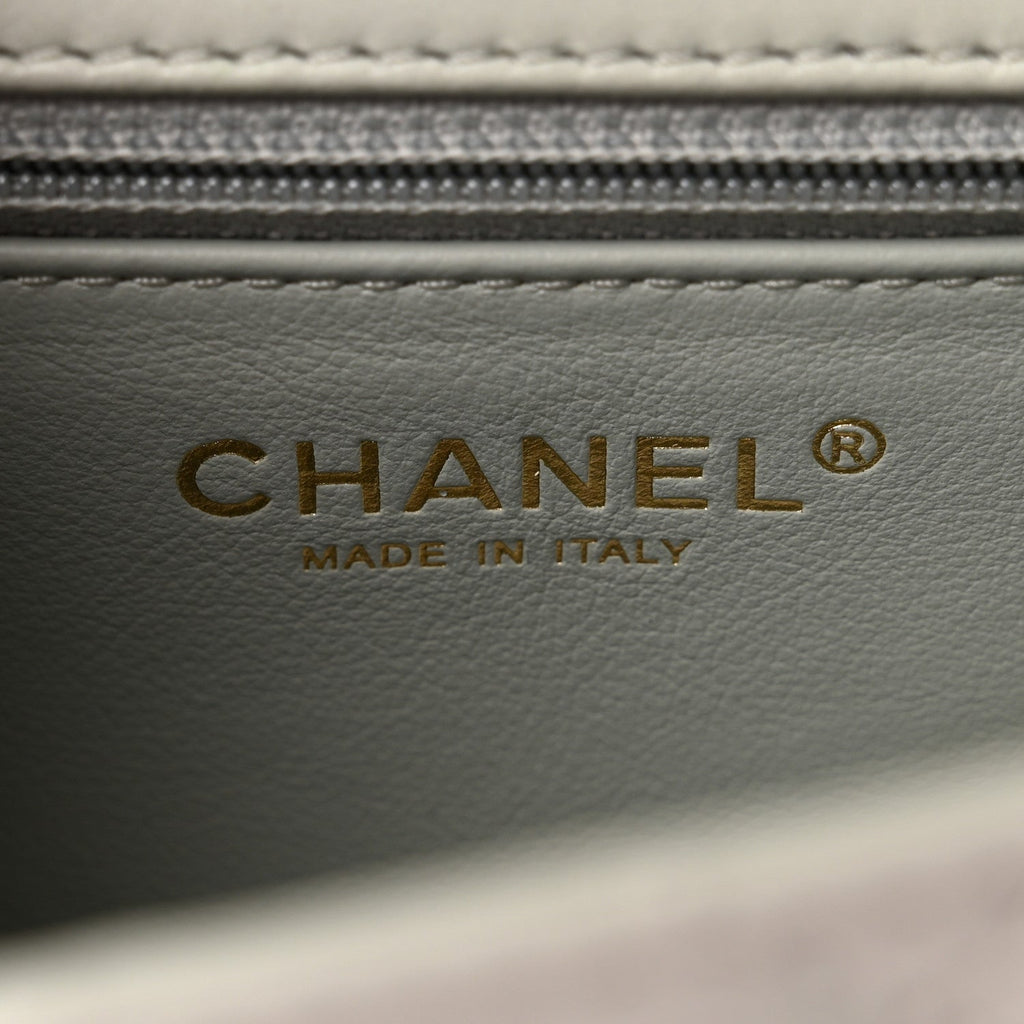 Calfskin Quilted Enamel Chain Flap Grey