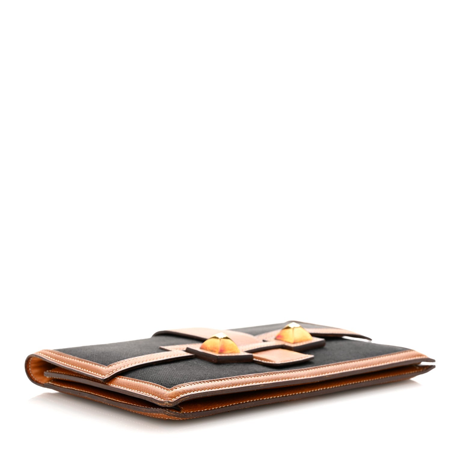Canvas Courchevel Medor Clutch Gold Brown