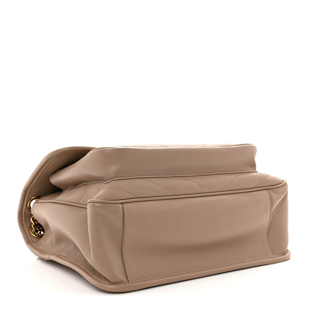 Lambskin Matelasse Monogram Medium Niki Chain Satchel Dark Beige