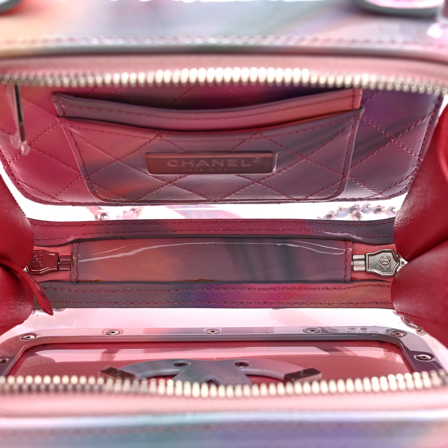 PVC Lambskin Filigree Small CC Filigree Vanity Case Pink Multicolor