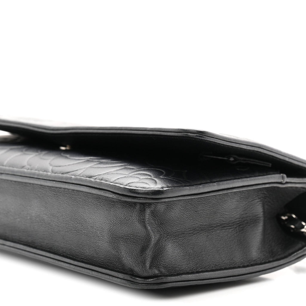 Lambskin Camellia Embossed Wallet On Chain WOC Black