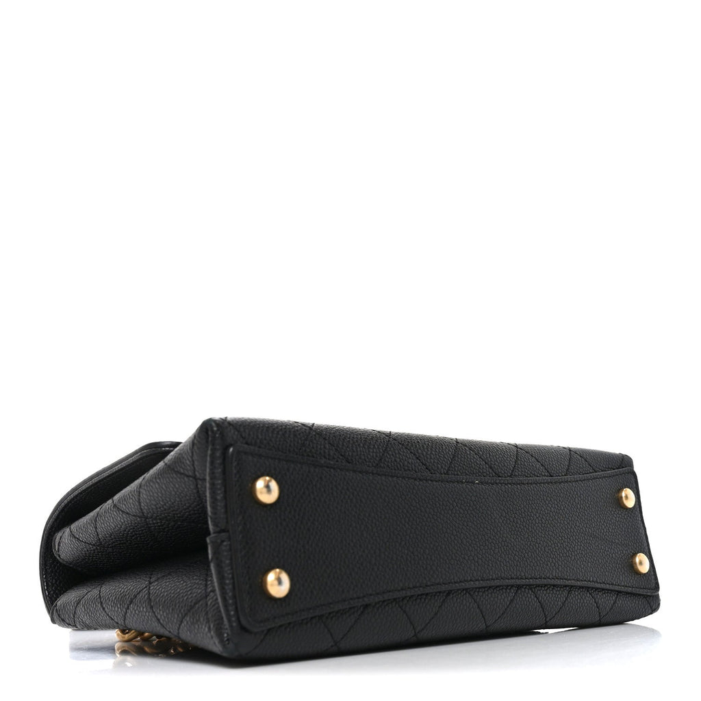 Caviar Diamond Stitched Small Top Handle Flap Black