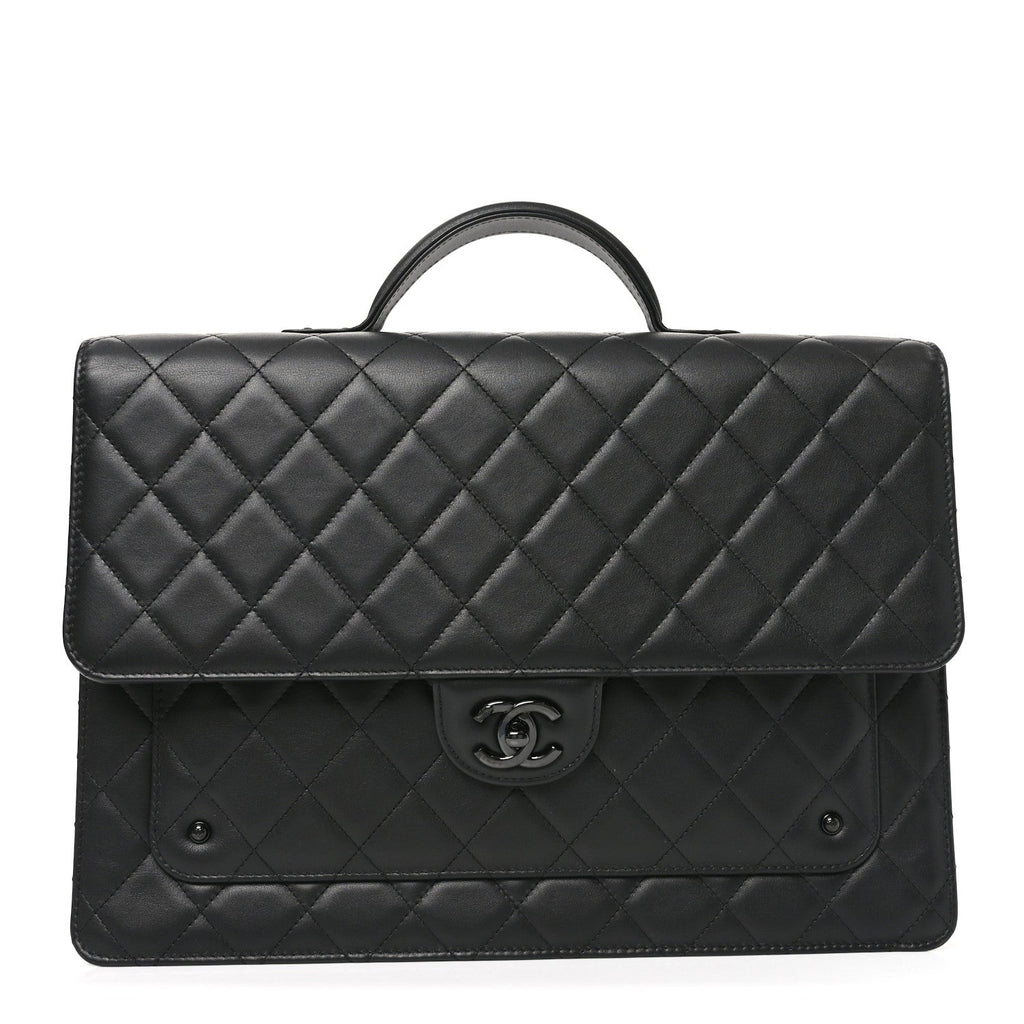 Lambskin Quilted Briefcase Satchel So Black
