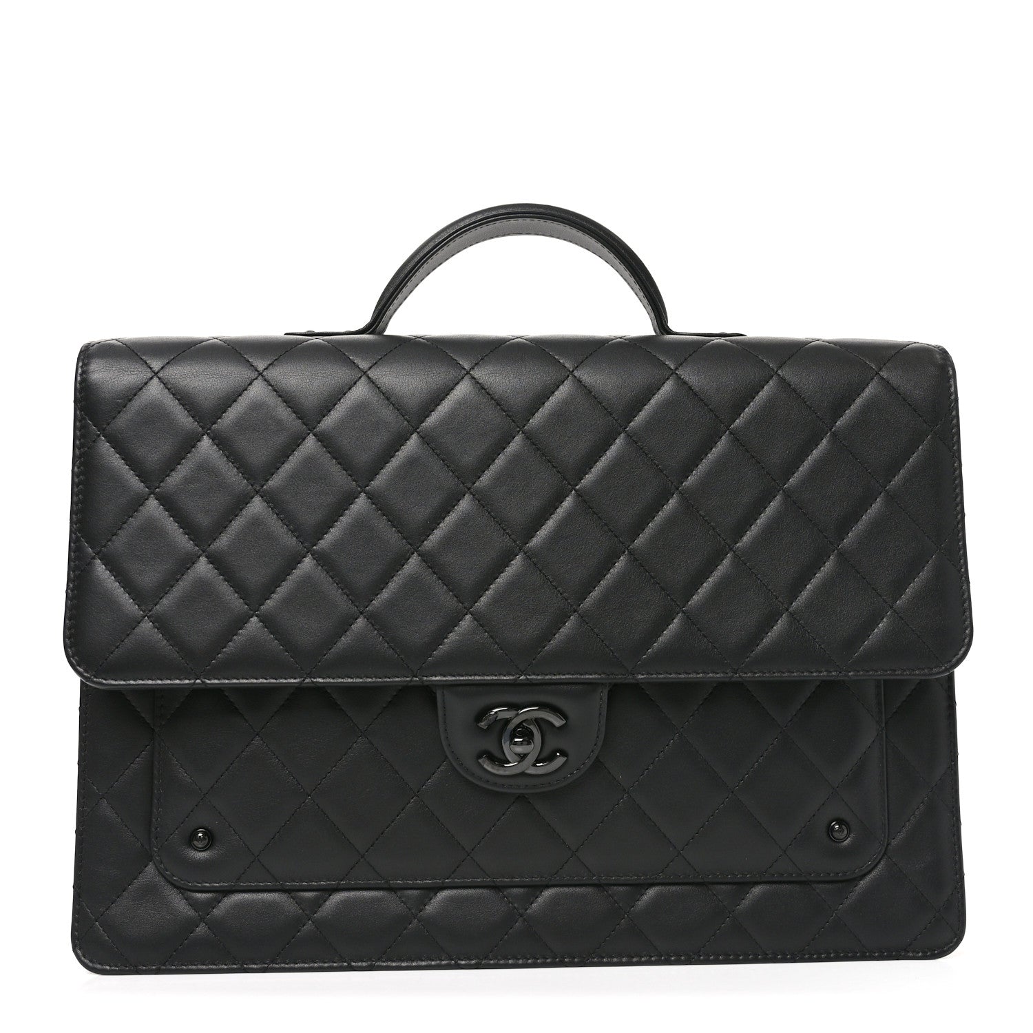 Lambskin Quilted Briefcase Satchel So Black