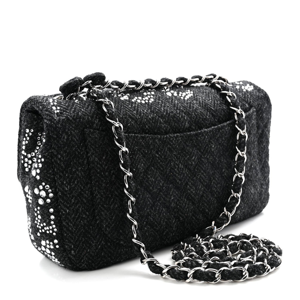 Tweed Swarovski Crystal Leopard Jumbo Flap  Black