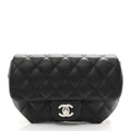 Calfskin Quilted CC Uniform Flap Belt Bag Black