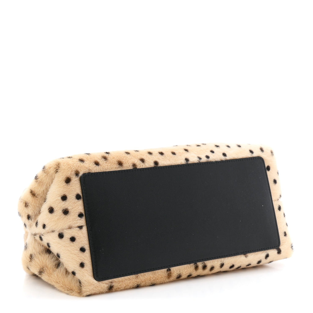 Pony Hair Cheetah Printed Lambskin Clutch With Chain Beige Black