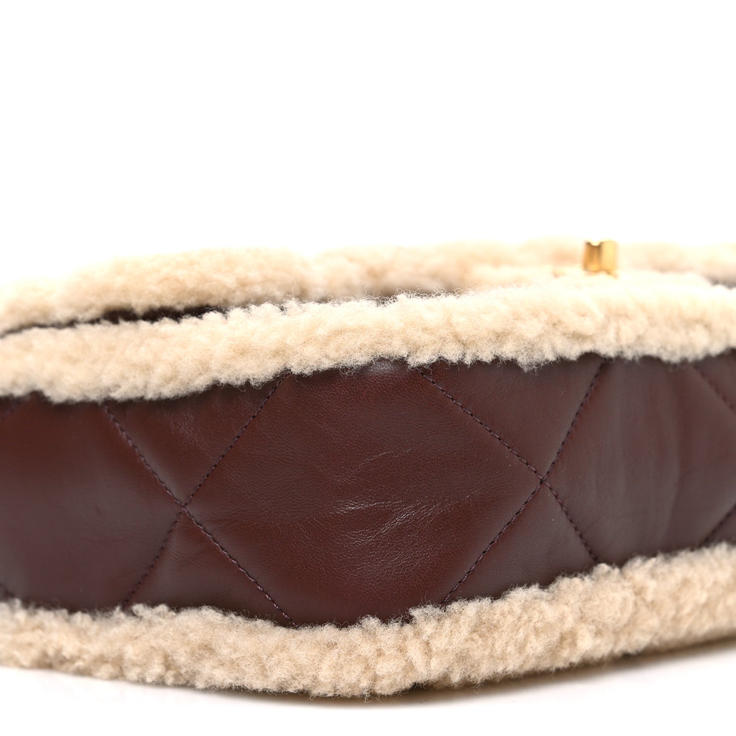 Shearling Lambskin Quilted Furry Coco Flap Beige Dark Brown