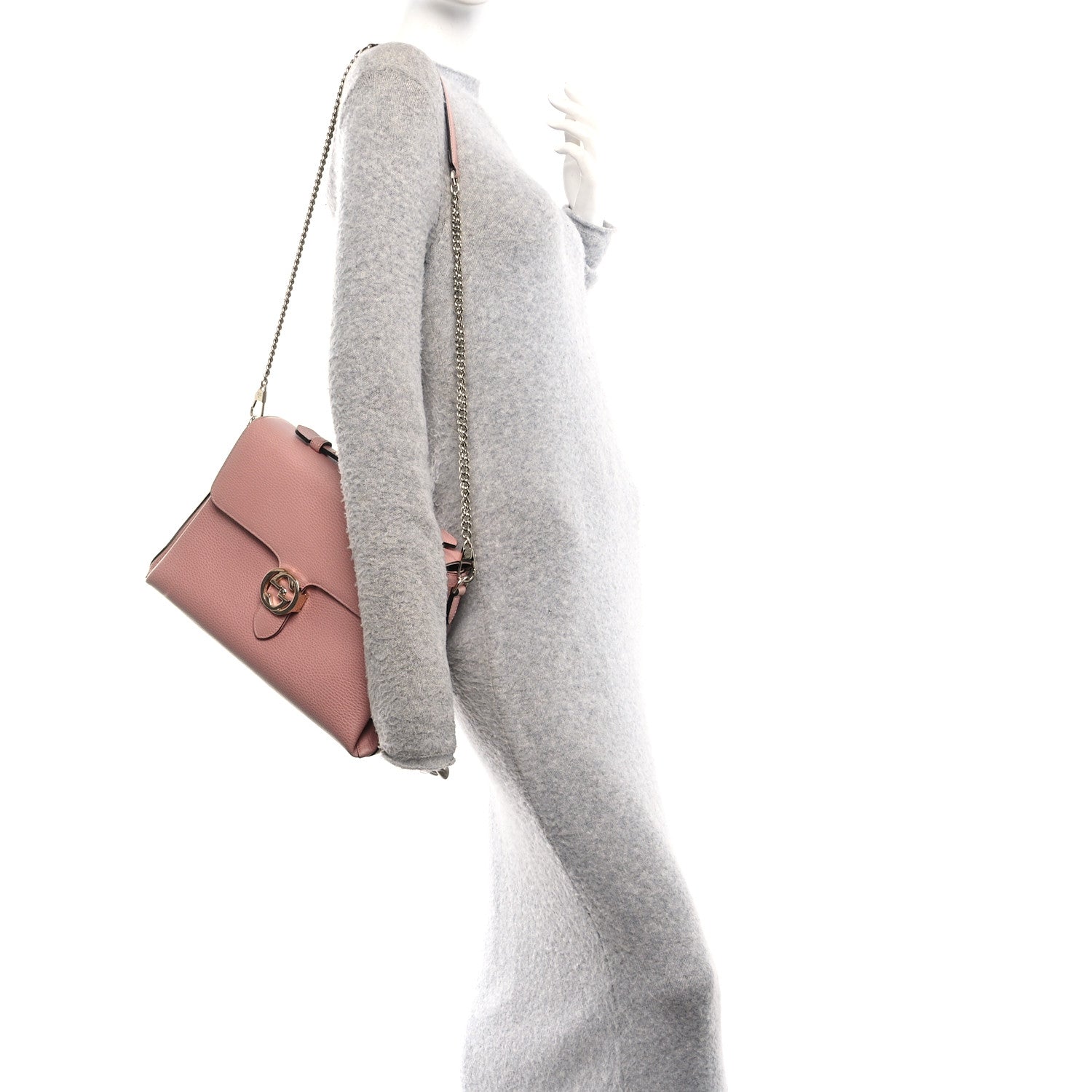 Dollar Calfskin Medium Interlocking G Top Handle Shoulder Bag Soft Pink