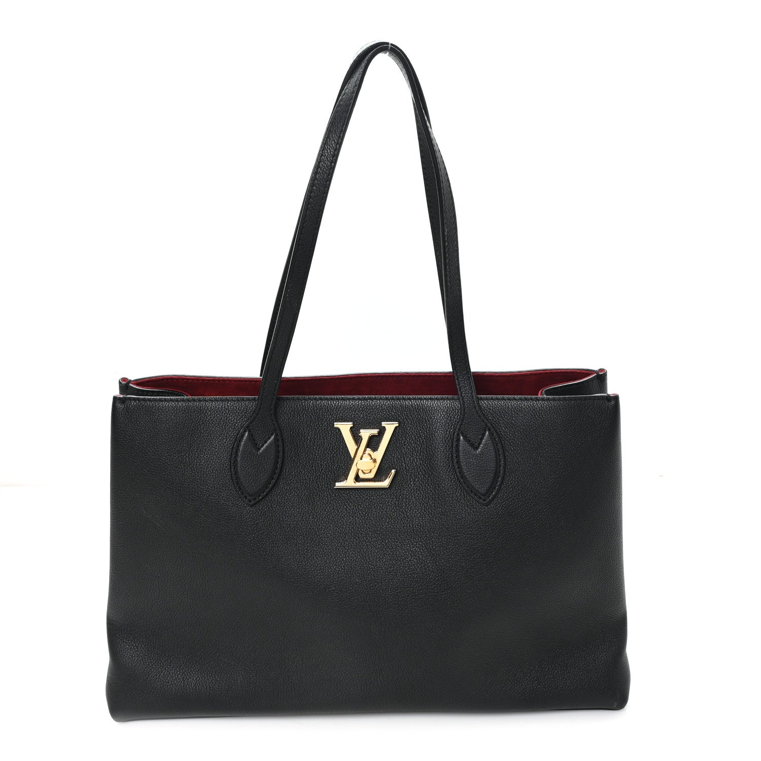 Grained Calfskin Lockme Shopper Black