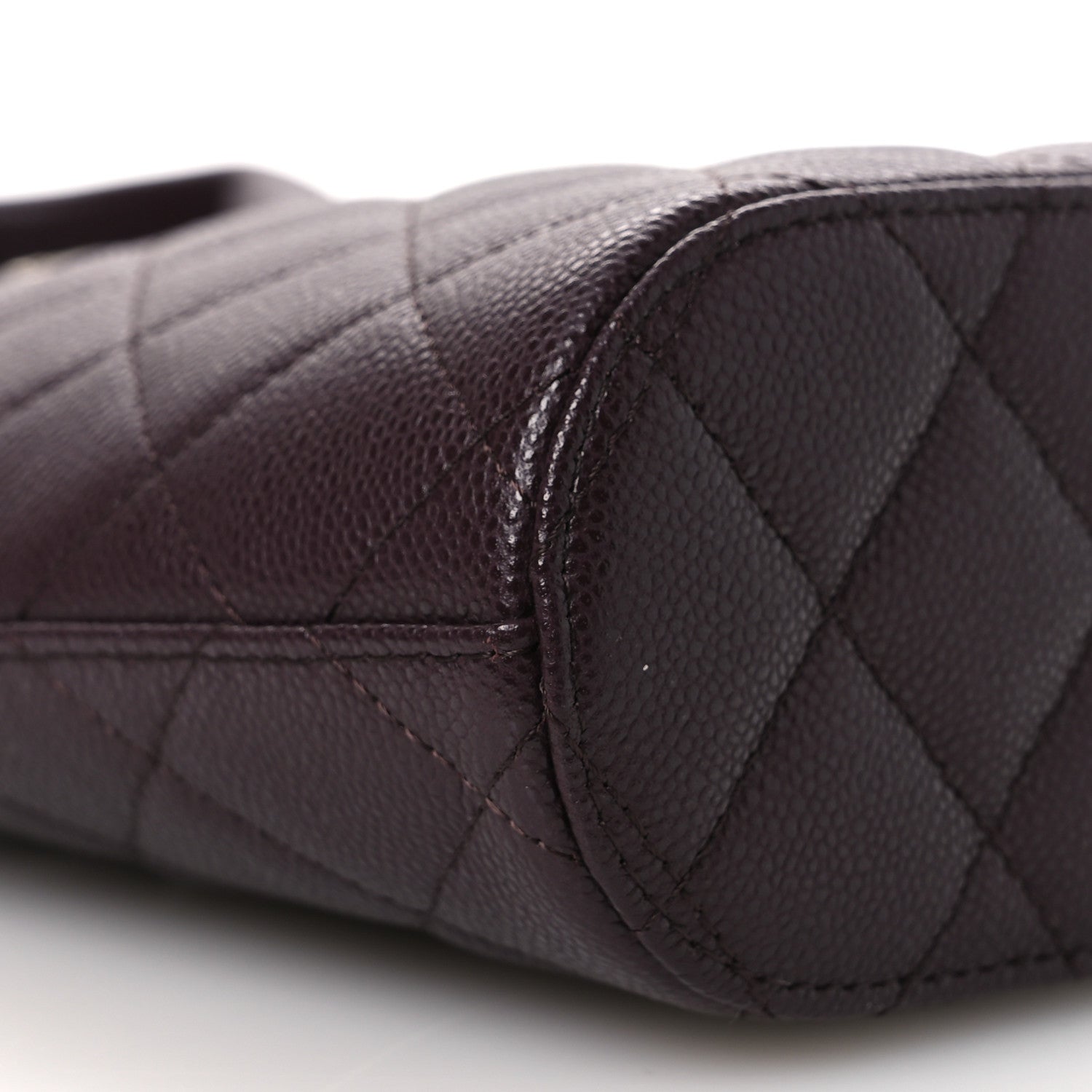 Caviar Quilted Top Handle Clutch With Chain Dark Brown