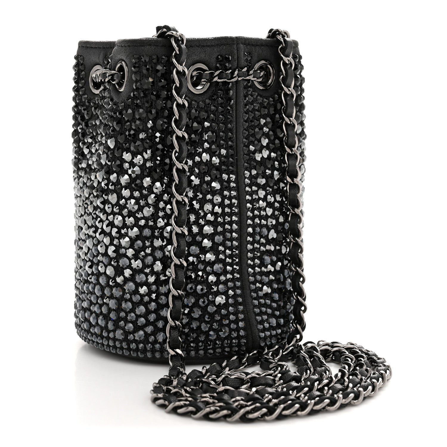 Strass Lambskin Mini Bucket Bag Black