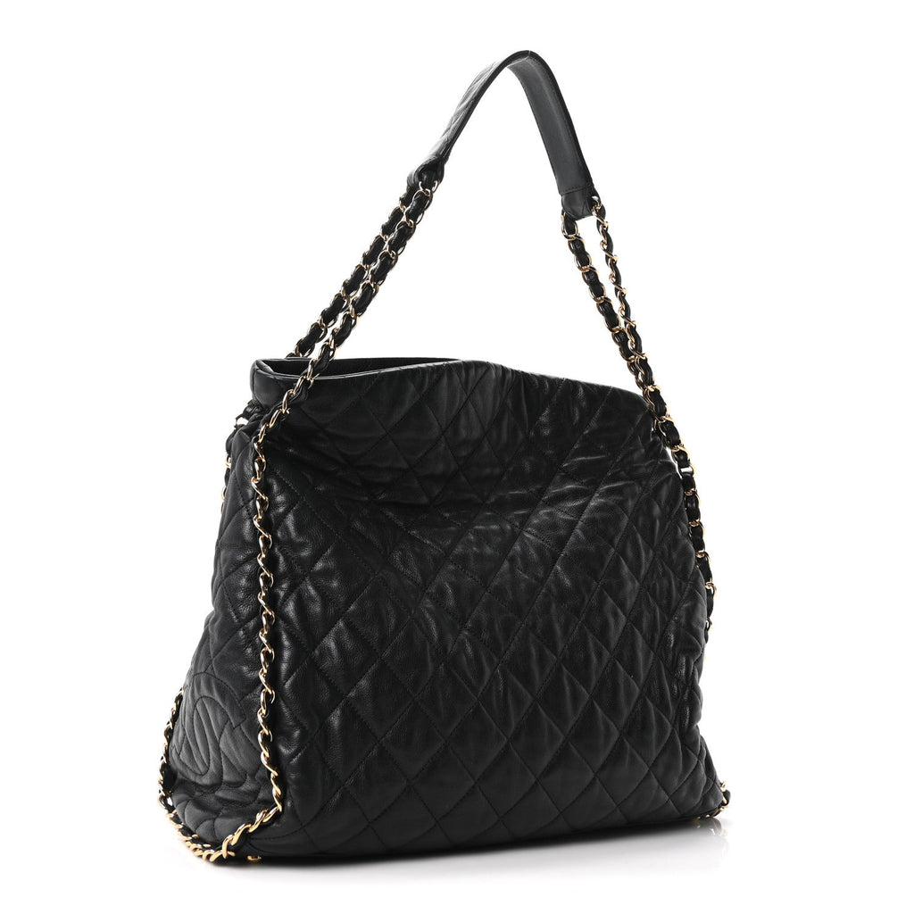 Calfskin Quilted Medium Chain Me Hobo Black