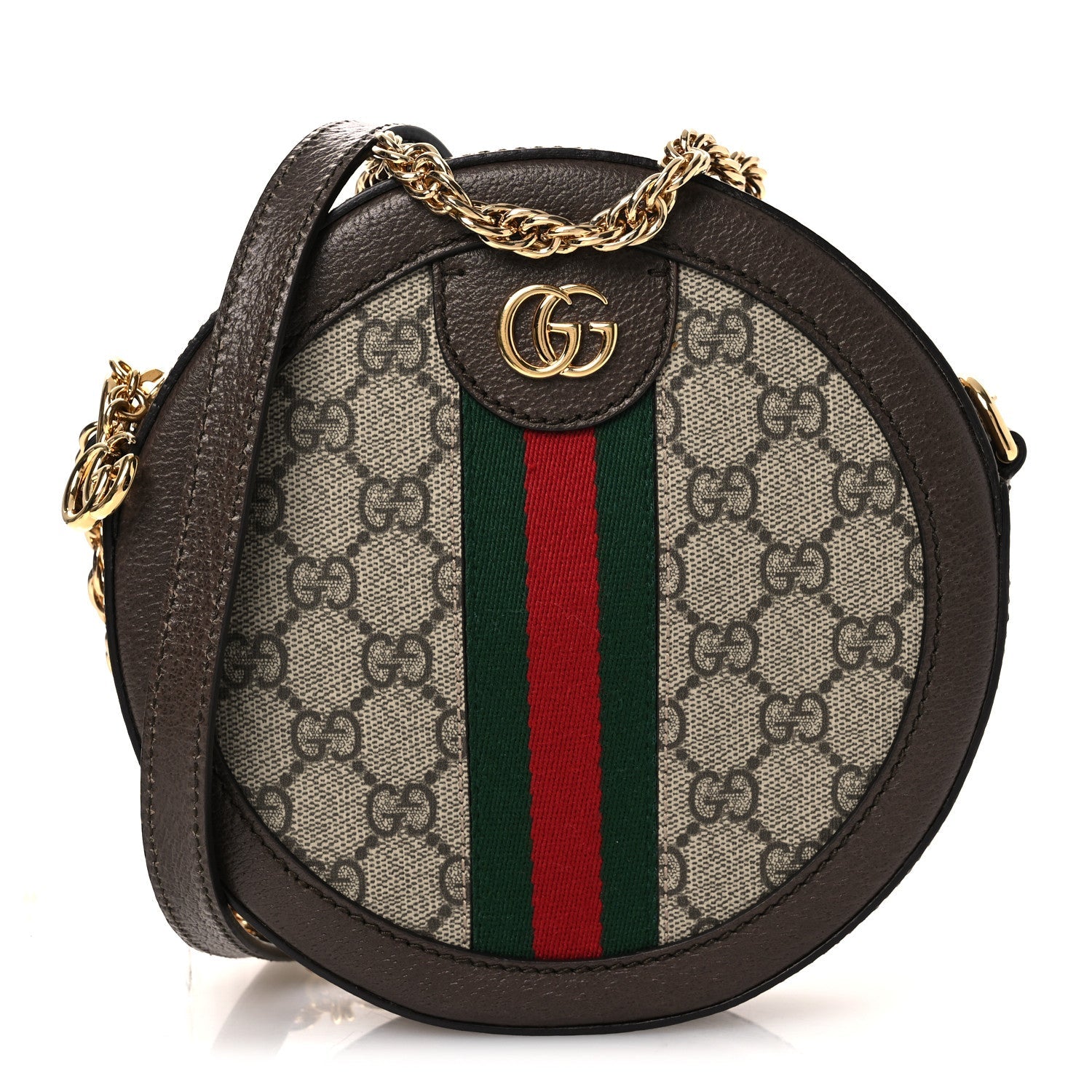 GG Supreme Monogram Web Mini Ophidia Round Shoulder Bag Brown